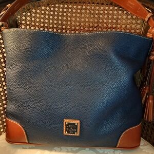 Dooney & Bourke Navy and Tan Large Sac Hobo Bag